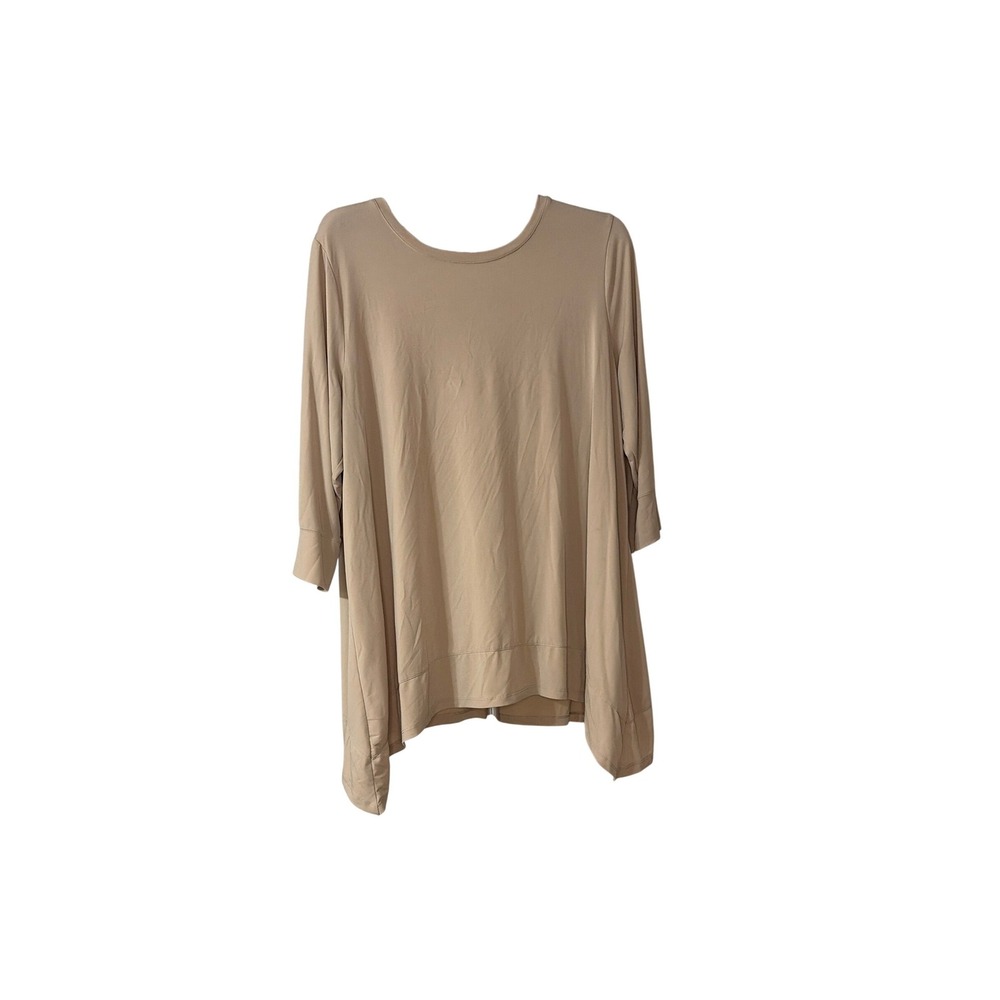 Calvin Klein Womens 1X Tan Beige Long Sleeve Sharkbite Hem Tunic Top‎ W7GH8054
